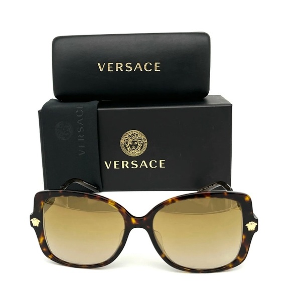 New - VERSACE VE4390F 108/6E Dark Havana / Brown Gold Flash 56m Sunglasses - Picture 2 of 8